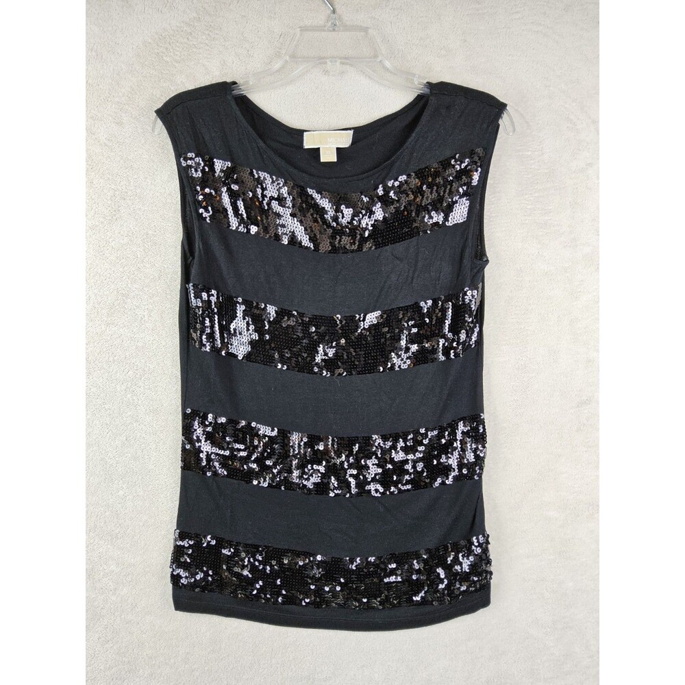 Michael Kors MK Women’s Sequins Striped Sleeveless Tank Top Black Size XS